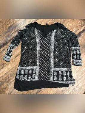 Lucky Brand Black & White Paisley Print V-Neck Tunic